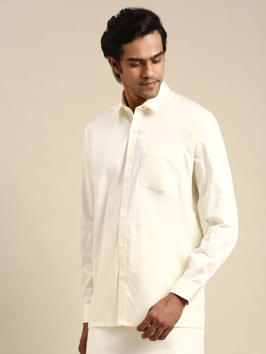 Mens Premium Cotton Cream Shirt Full Sleeves Royal Gold NI-Side view