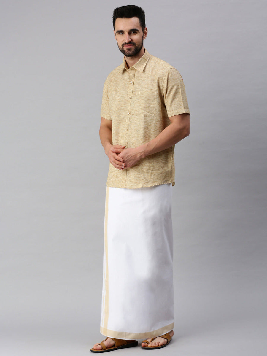 Mens Matching Border Dhoti & Half Sleeves Shirt Set Trendy CC1-Side view