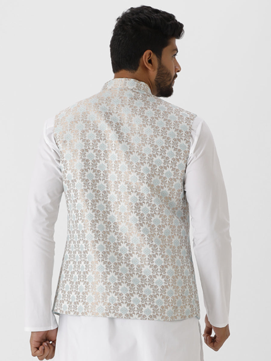 Mens Fancy Ethnic Jacket Blue-Back view