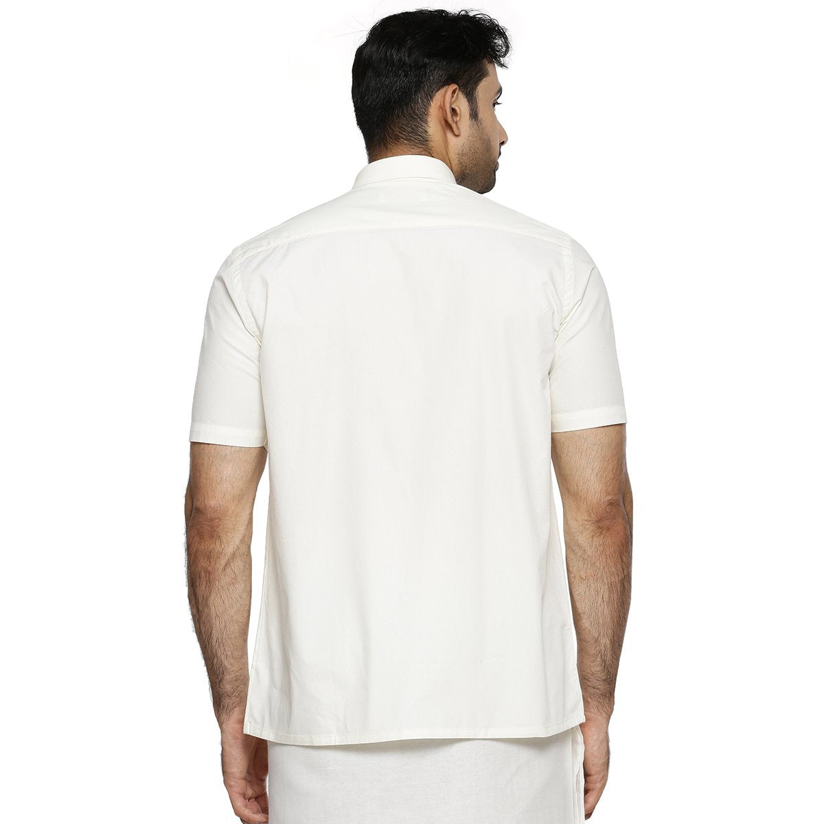 Mens Cotton Cream Shirt Half Sleeves Sammantham-Back view