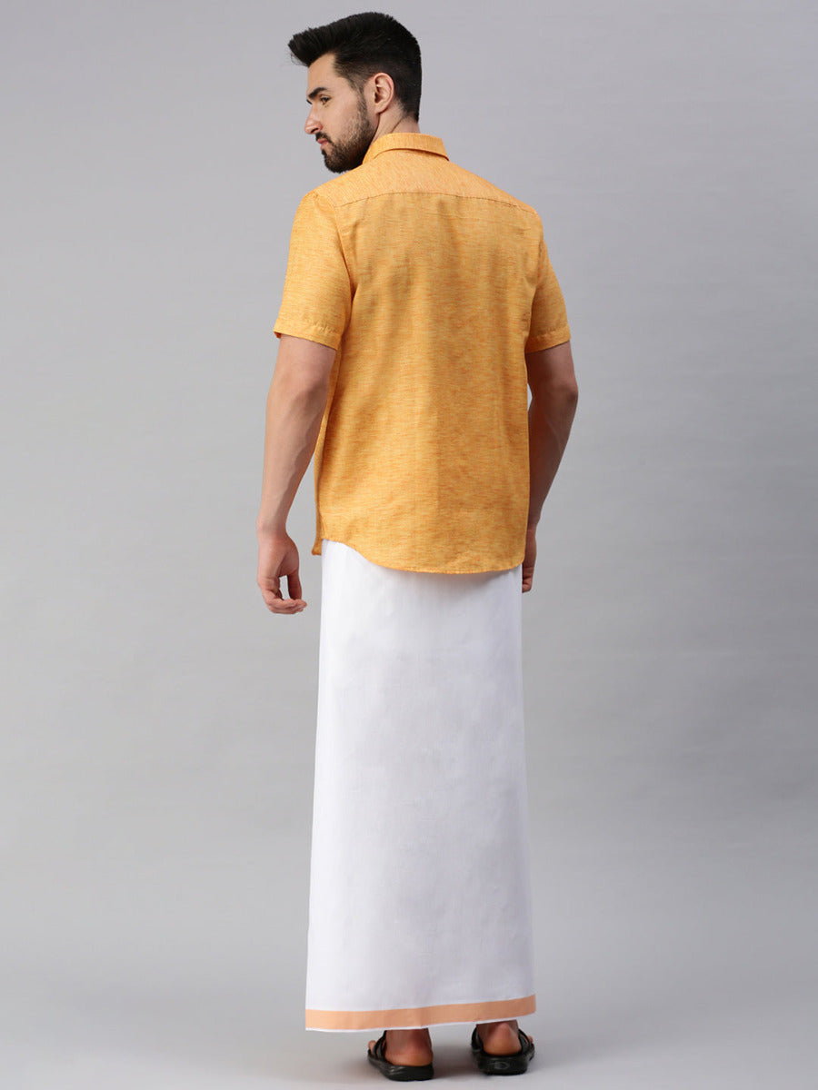 Mens Matching Border Dhoti & Half Sleeves Shirt Set Trendy CC2-Back view