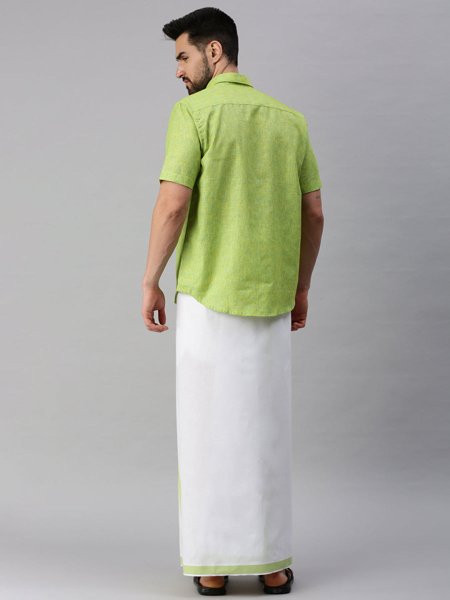 Mens Matching Border Dhoti & Half Sleeves Shirt Set Trendy CC4-Back view