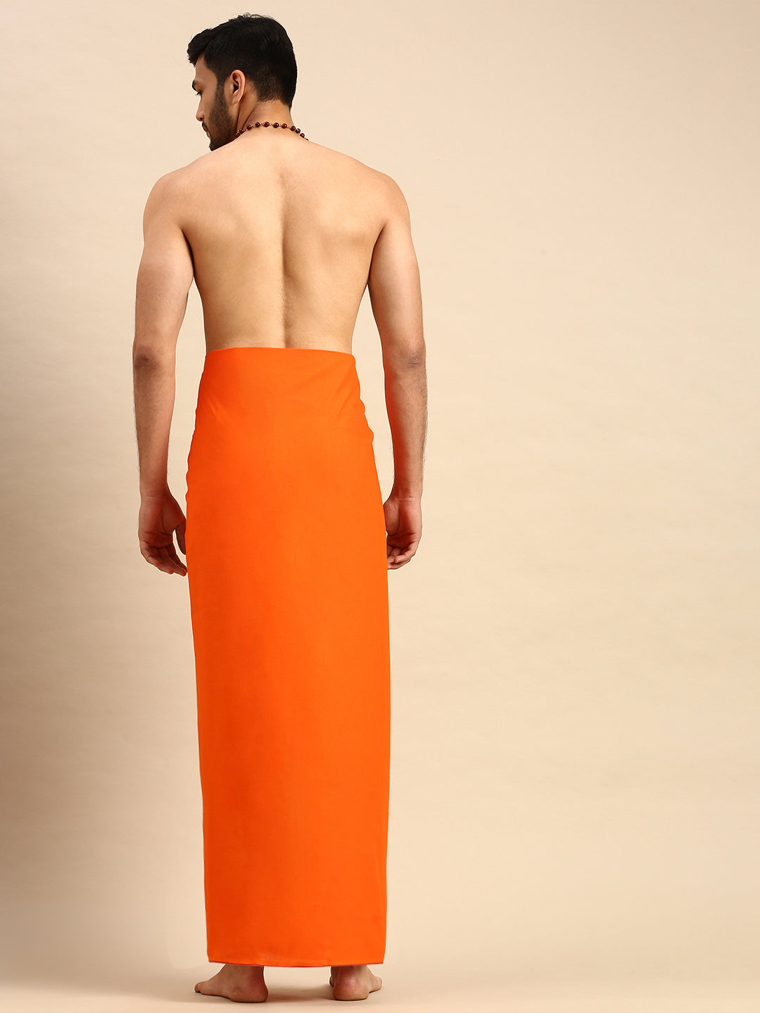 Mens Color Dhoti with Small Border Sudhan Orange-Backview