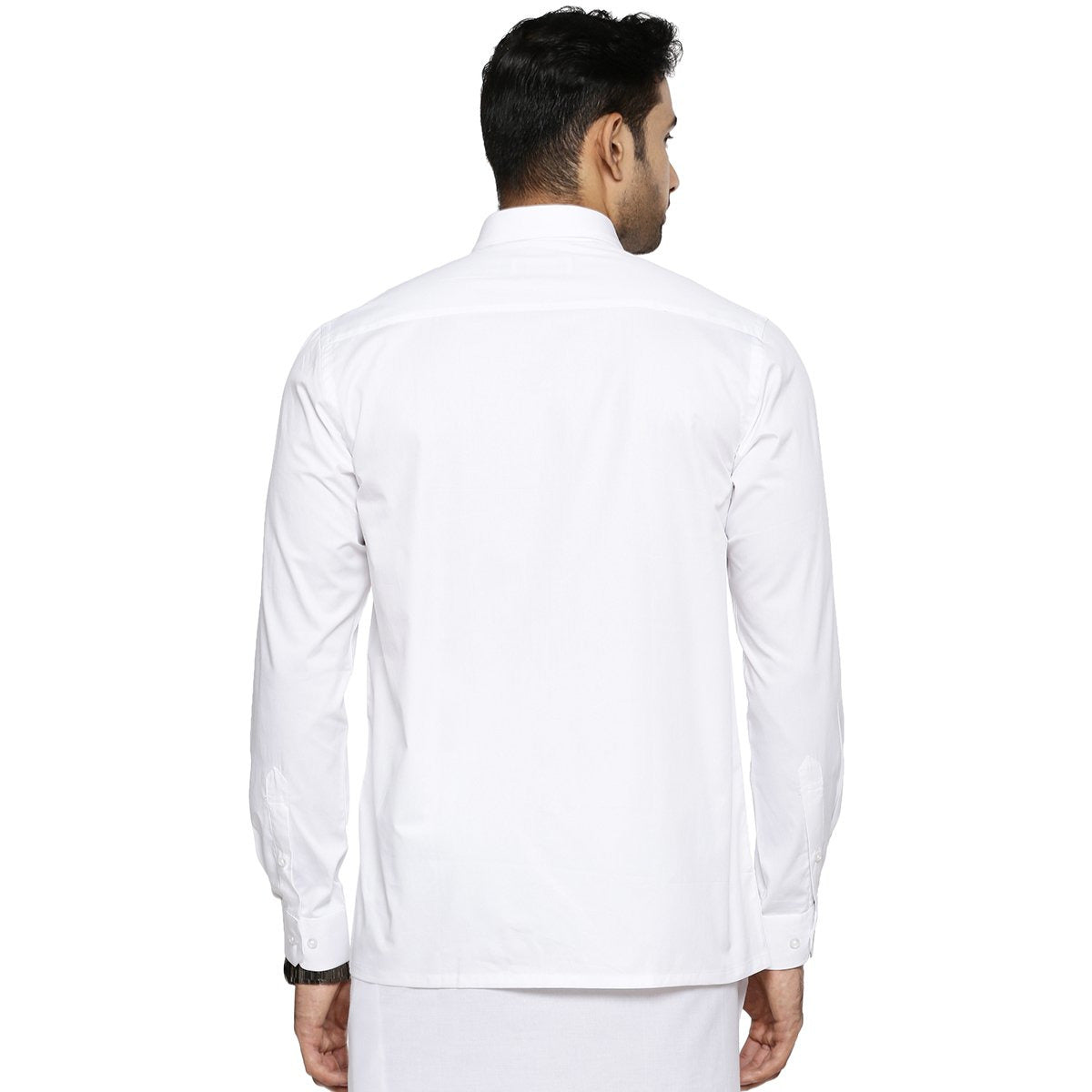 Mens 100% Cotton White Shirt Full Sleeves Classic Cotton-Back view