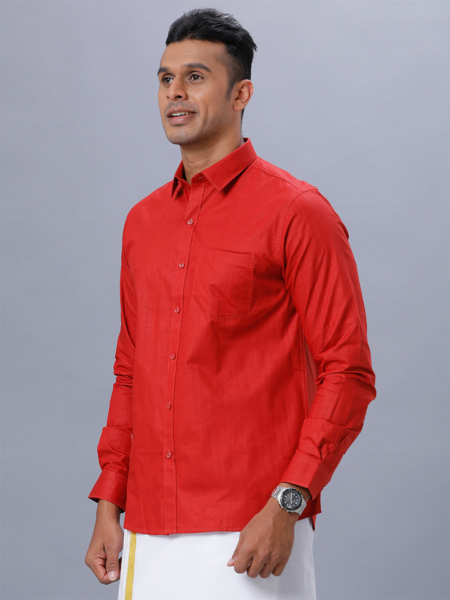 Mens 100% cotton Formal Full Sleeves Red Shirt T37 TM6-Side view