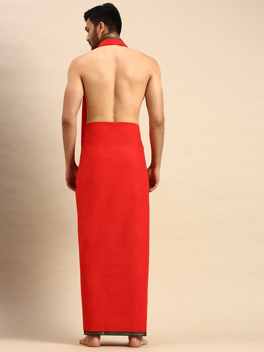 Mens Devotional Dhoti & Towel Set Mercury Red-Back view