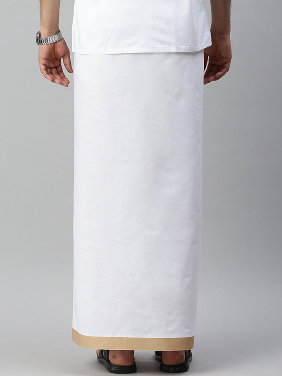 Mens Single Dhoti with Fancy Border Grand Royal Gold-Bck view