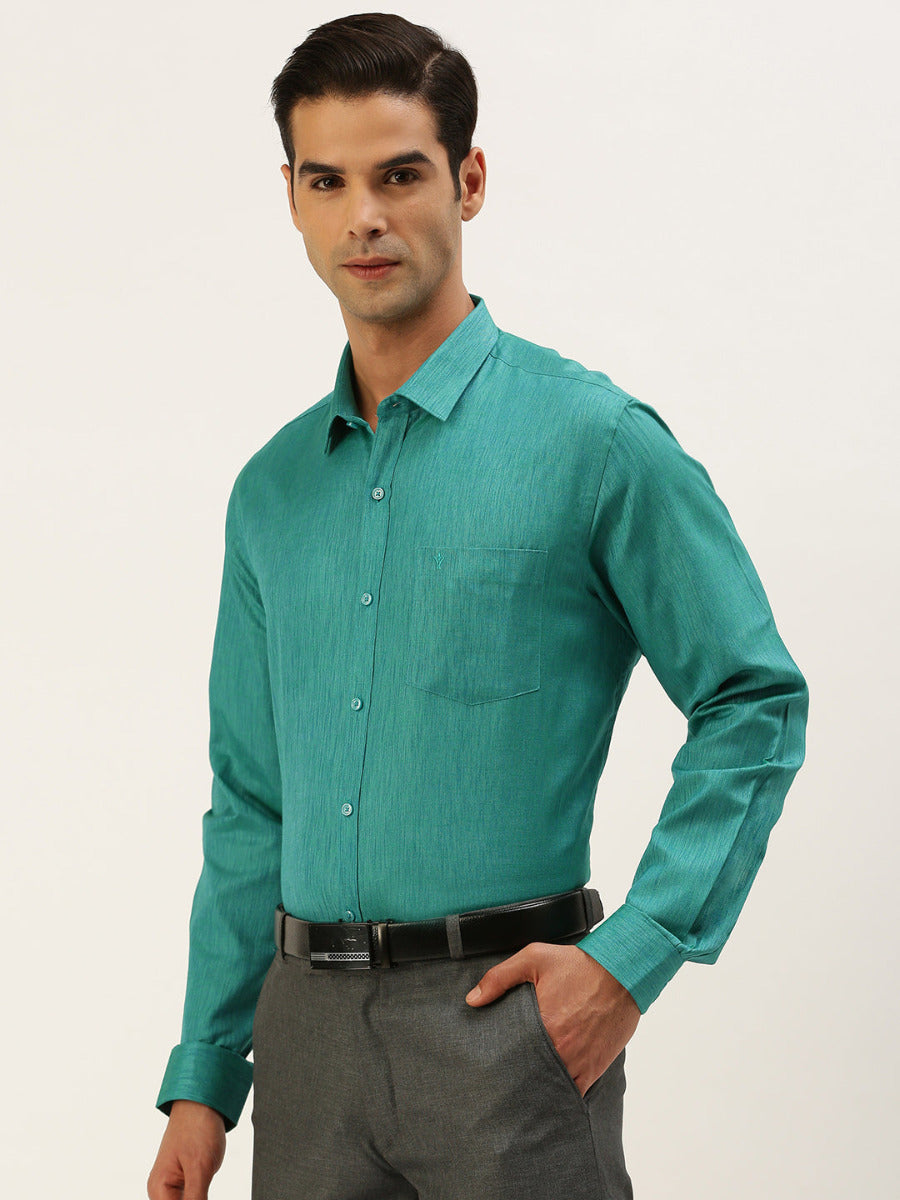 Mens Cotton Blended Formal Shirt Full Sleeves Green T12 CK13-Side view