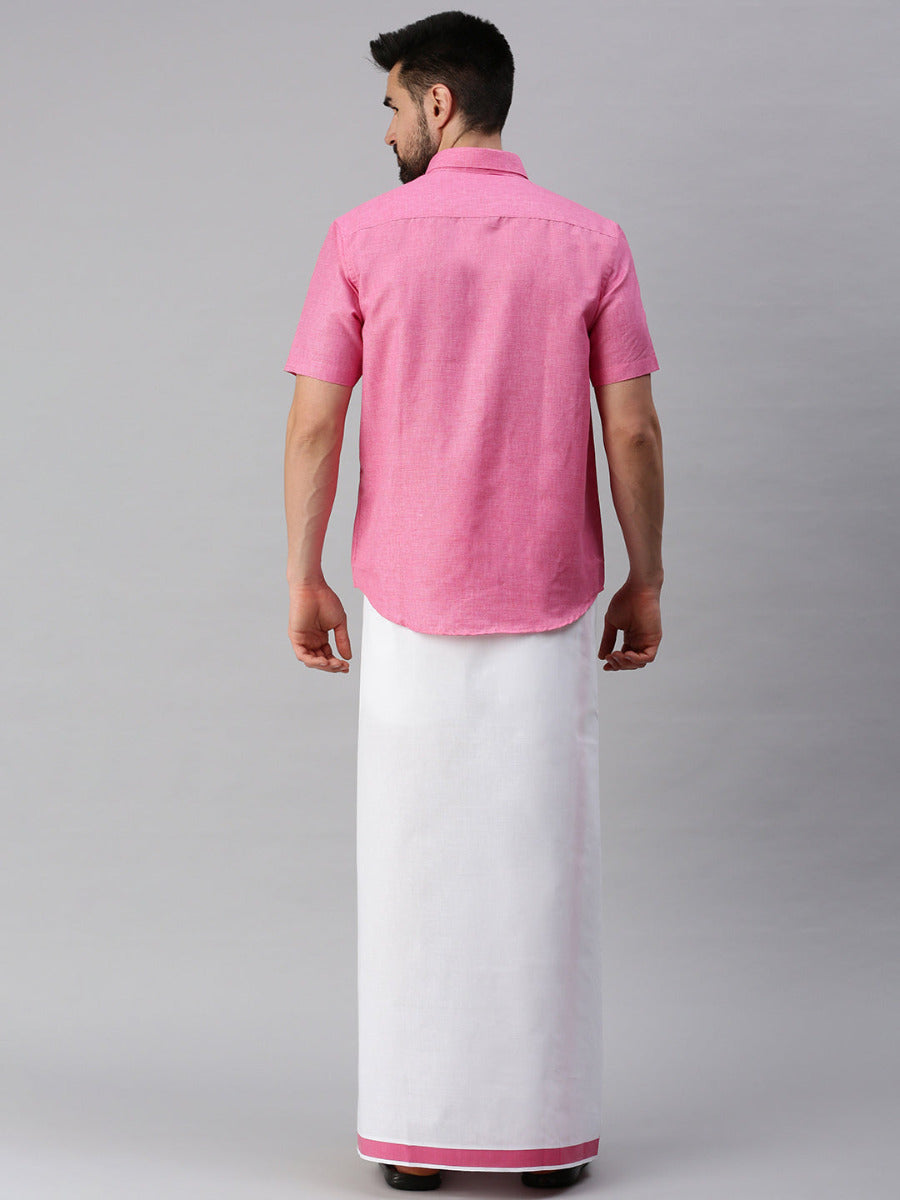 Mens Matching Border Dhoti & Half Sleeves Shirt Set Trendy CC10-Back view