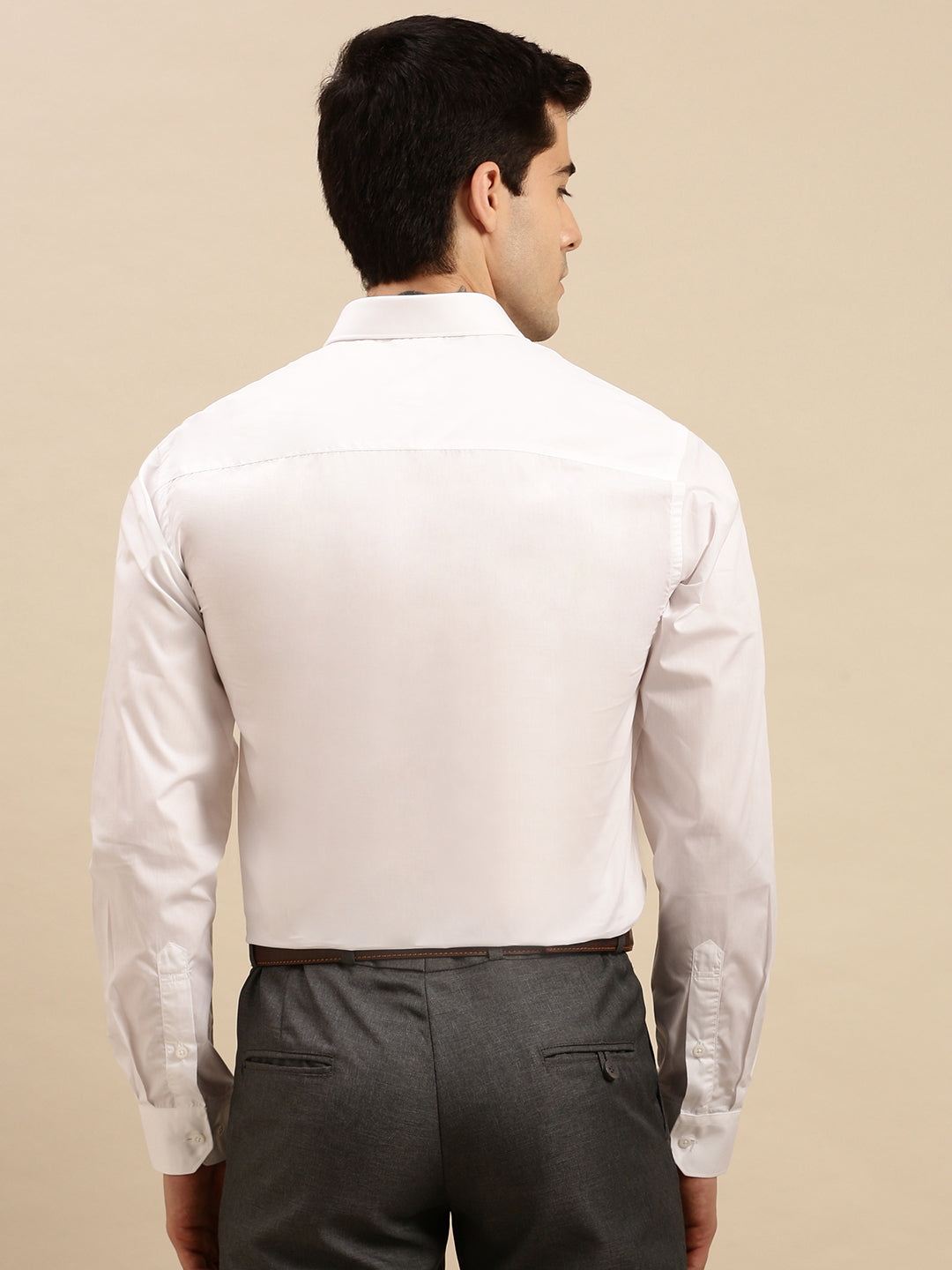 Mens Smart Fit 100% Cotton White Shirt Full Sleeves Cotton Touch -Back view