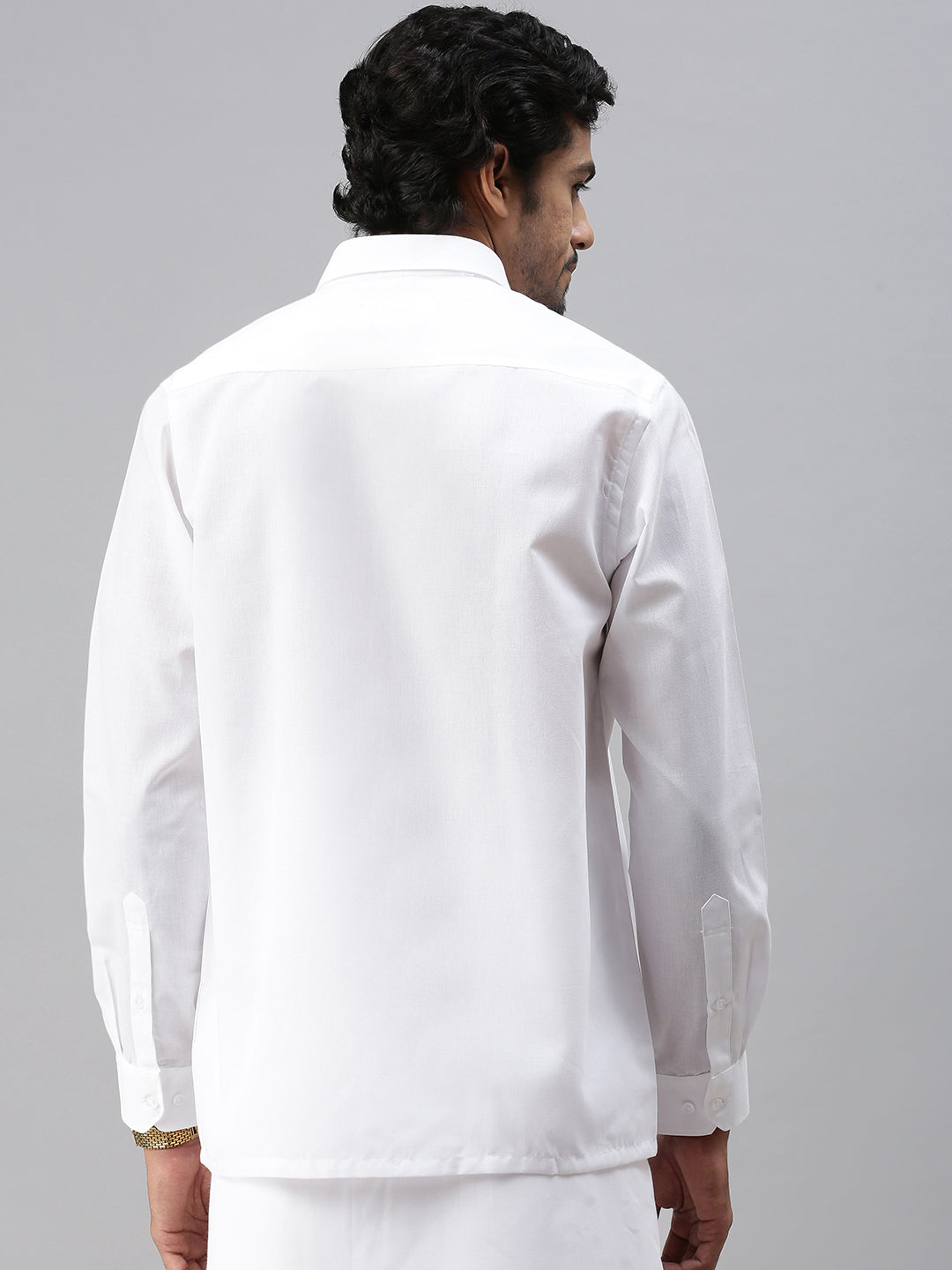 Mens Poly Cotton Full Sleeves Prestigious Fit White Shirt Minister-Back view