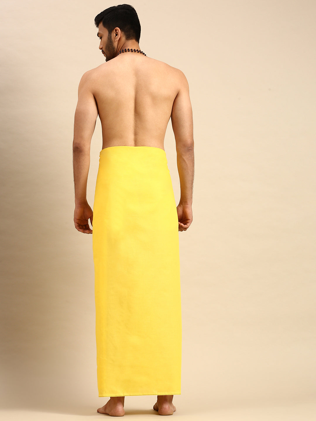 Mens Color Dhoti with Small Border Golden Yellow-Backview
