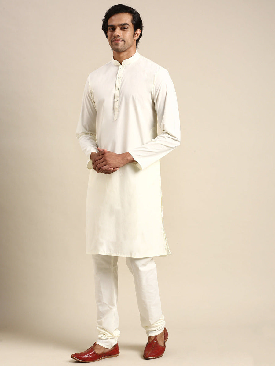 Mens Premium Cotton Long Full Sleeves Kurta and Pyjama Set Cream-Full view