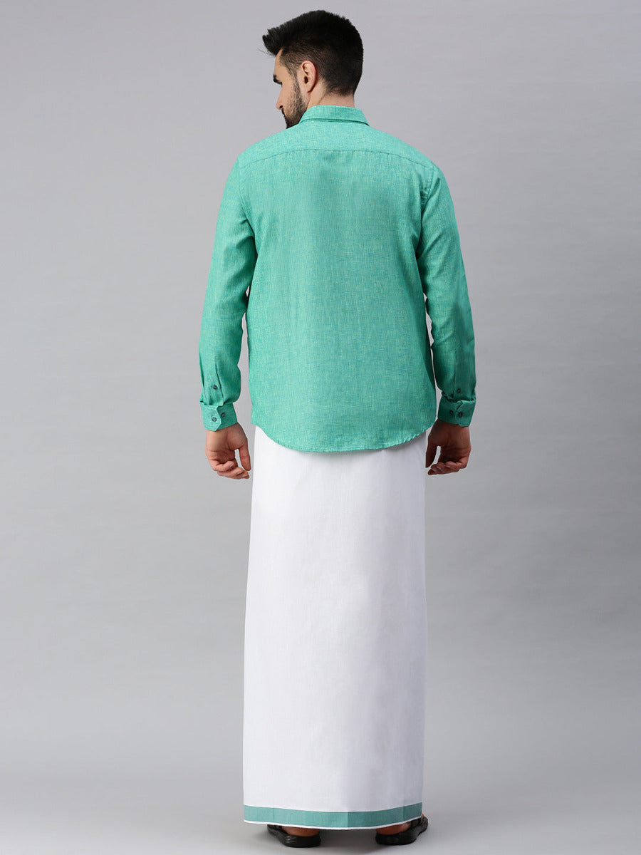 Mens Matching Border Dhoti & Full Sleeves Shirt Set Trendy CC7-Back view