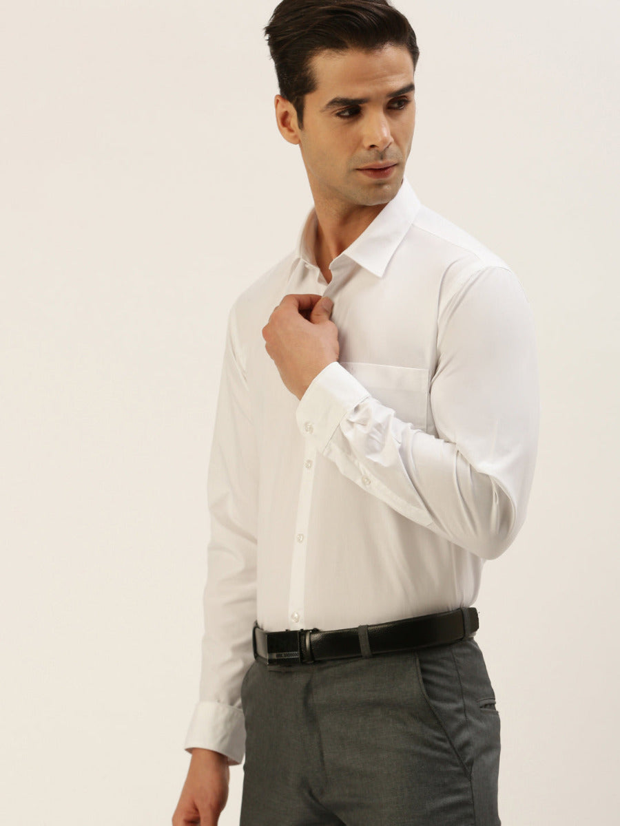 Mens Smart Fit 100% Cotton White Shirt Full Sleeves First Look -Side view