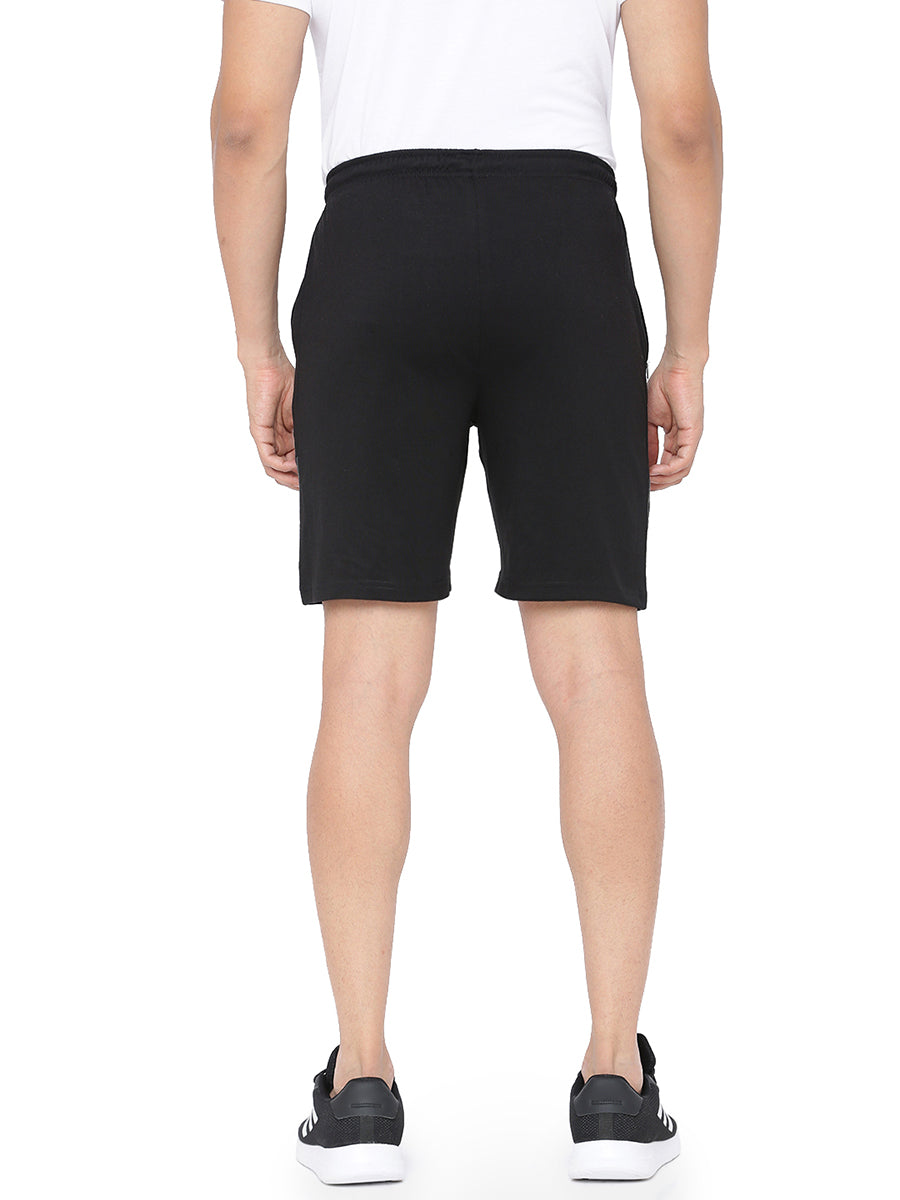 Men's Black Super Combed Cotton Smart Fit One Side Zipper Shorts-Back view