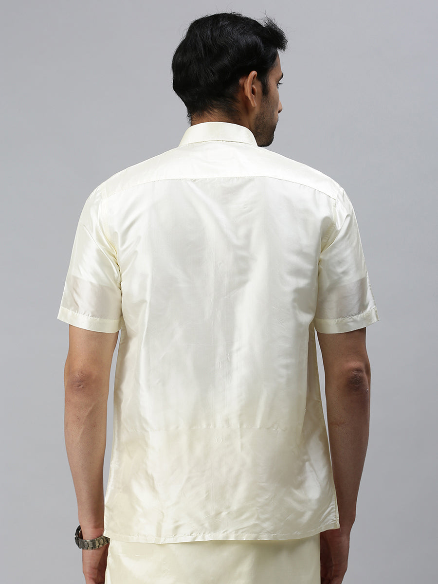 Mens Silk Feel Cream Half Sleeves Shirt-Back view
