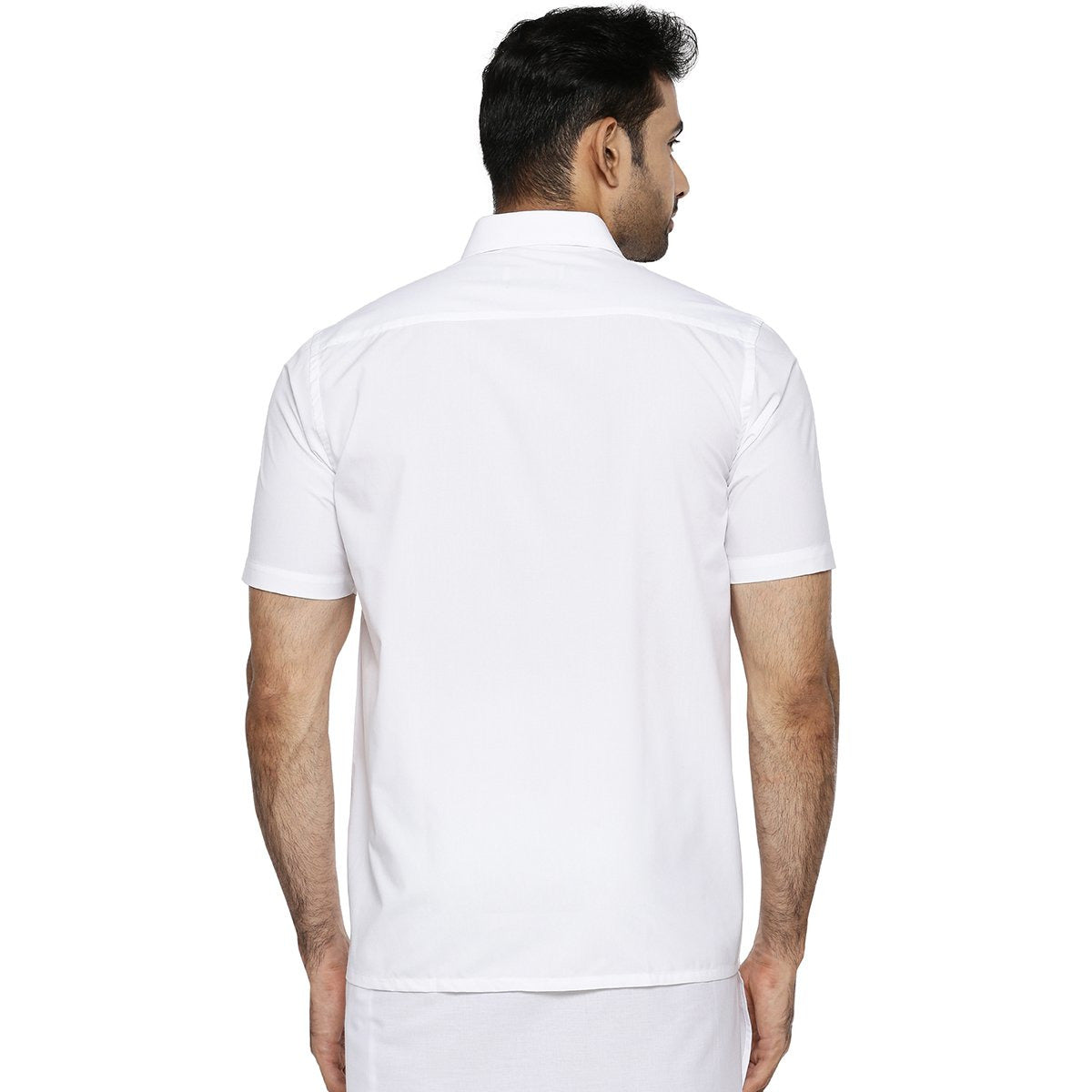 Mens Cotton White Shirt Half Sleeves Plus Size Soft Touch-Back view