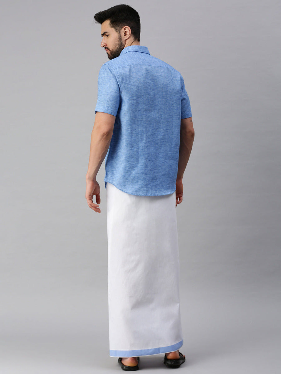Mens Matching Border Dhoti & Half Sleeves Shirt Set Trendy CC9-Back view
