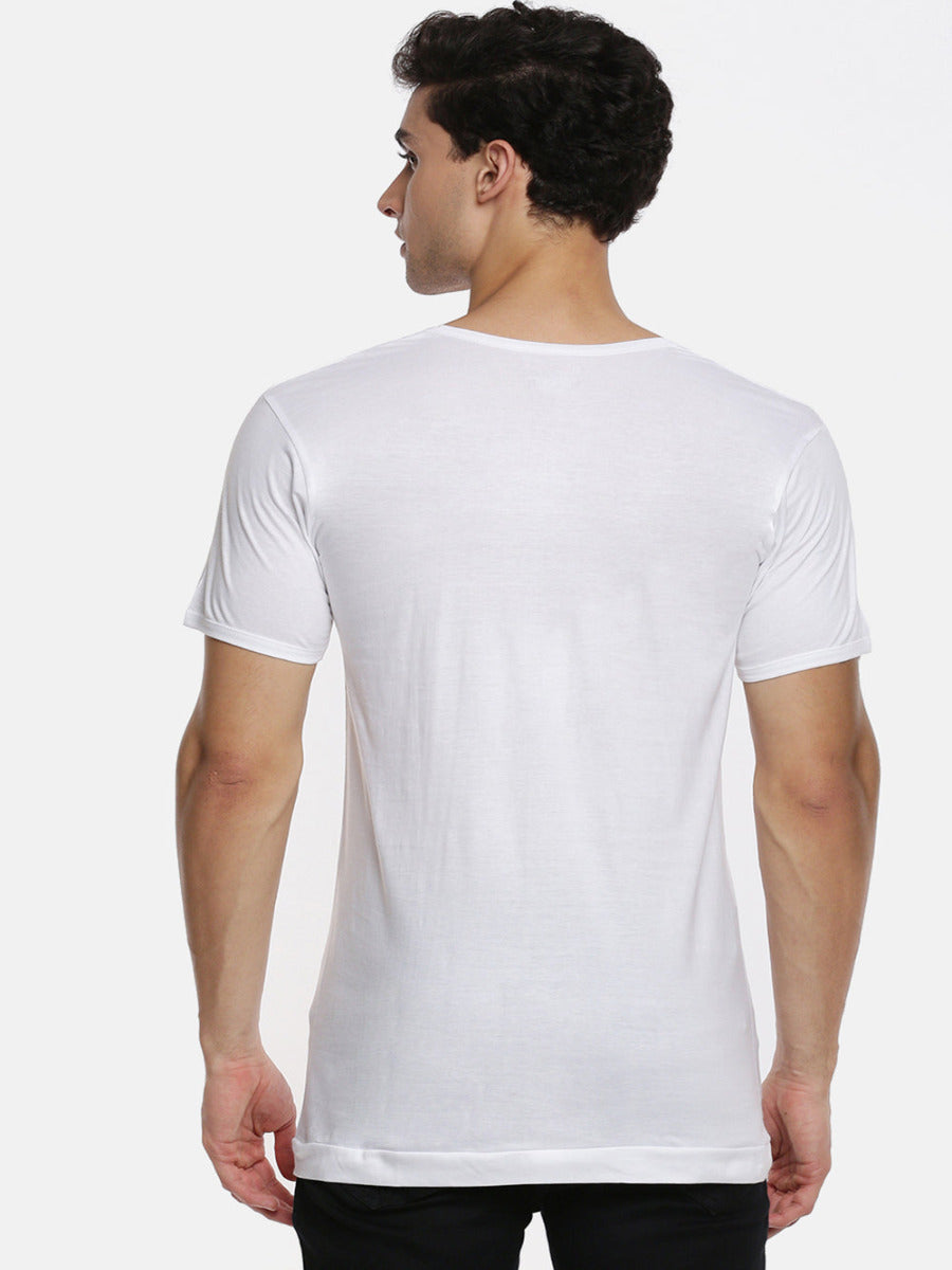 Mens Fine Cotton Classic Knitted White Banian RNS Sukra (2Pcs Pack)-Back view