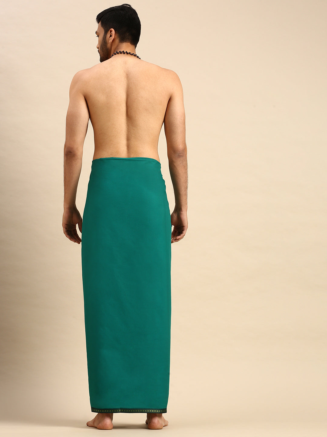Mens Color Dhoti With Big Border Mercury Green-Back view