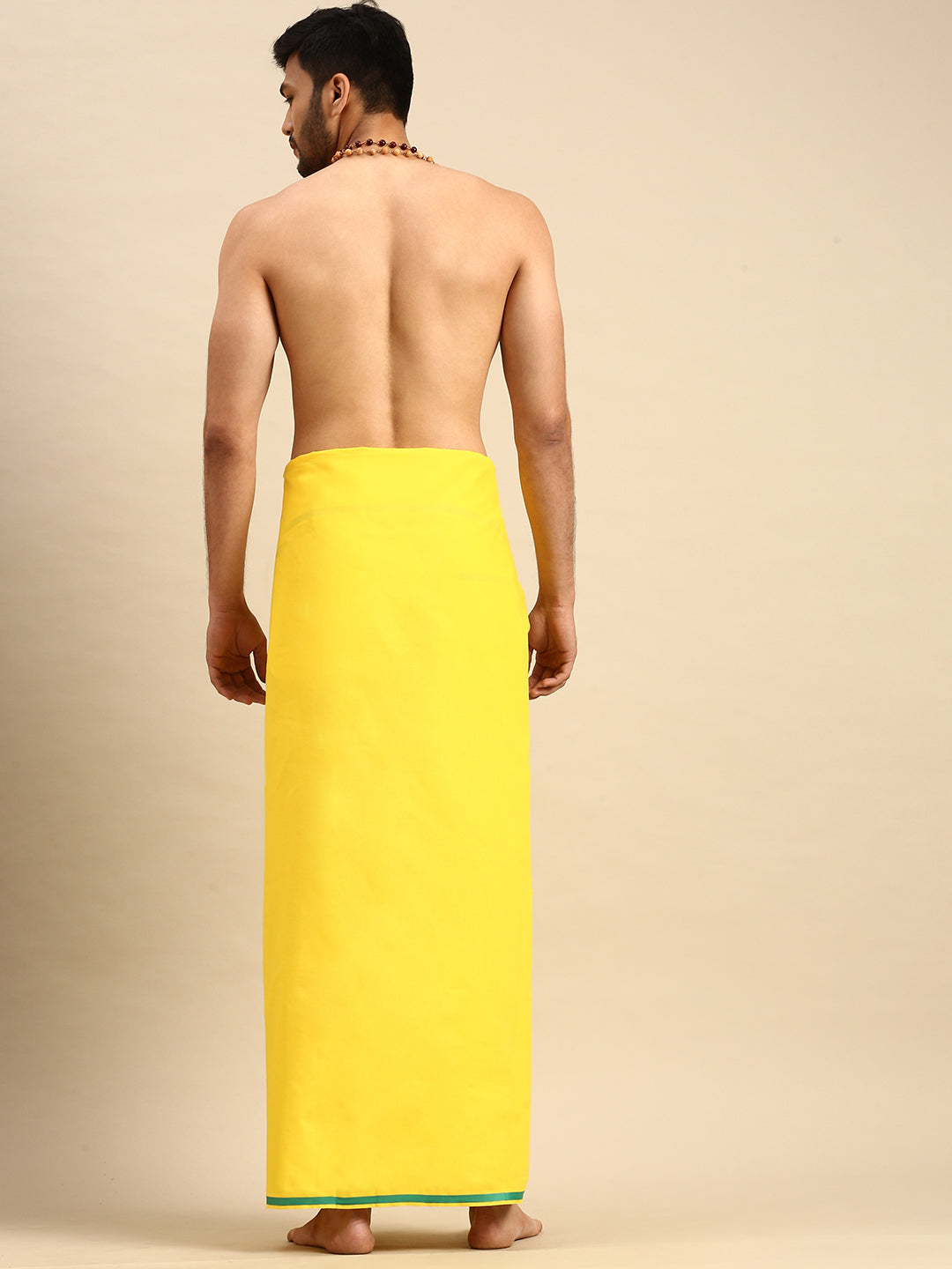 Mens Color Dhoti with Big Border Grade Yellow-Back view