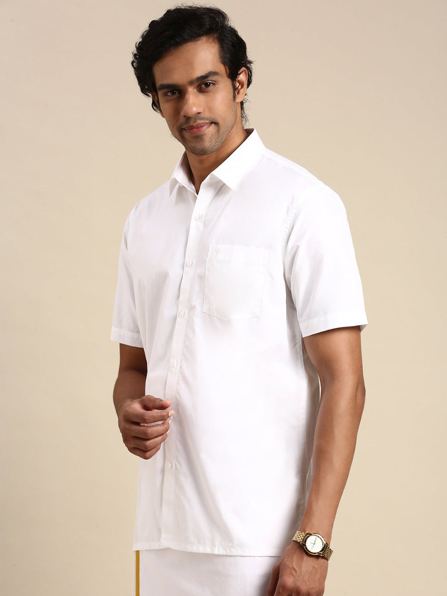 Mens Premium 100% Cotton White Shirt Half Sleeves Majestic-side view