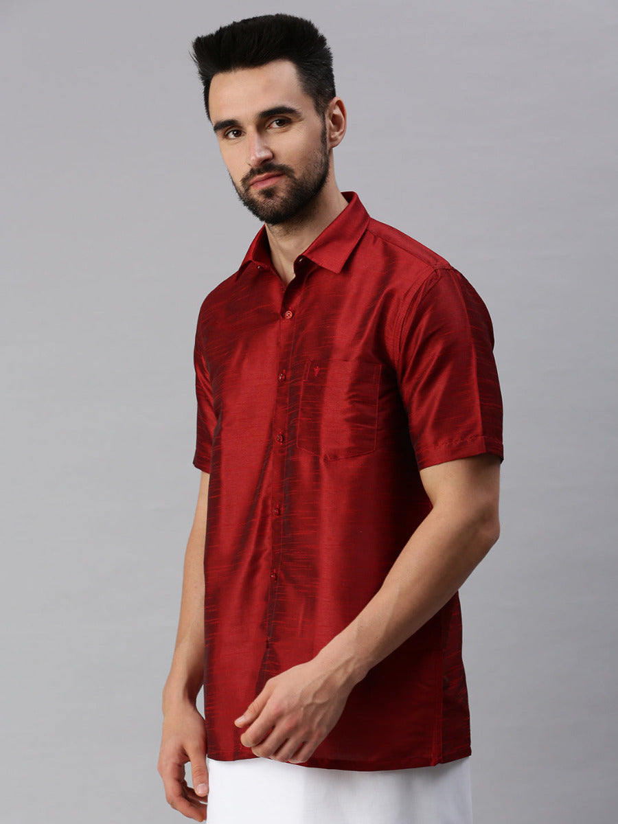 Silk Look Fancy Half Sleeves Maroon Shirt with Jari Dhoti Combo SP20-Side view