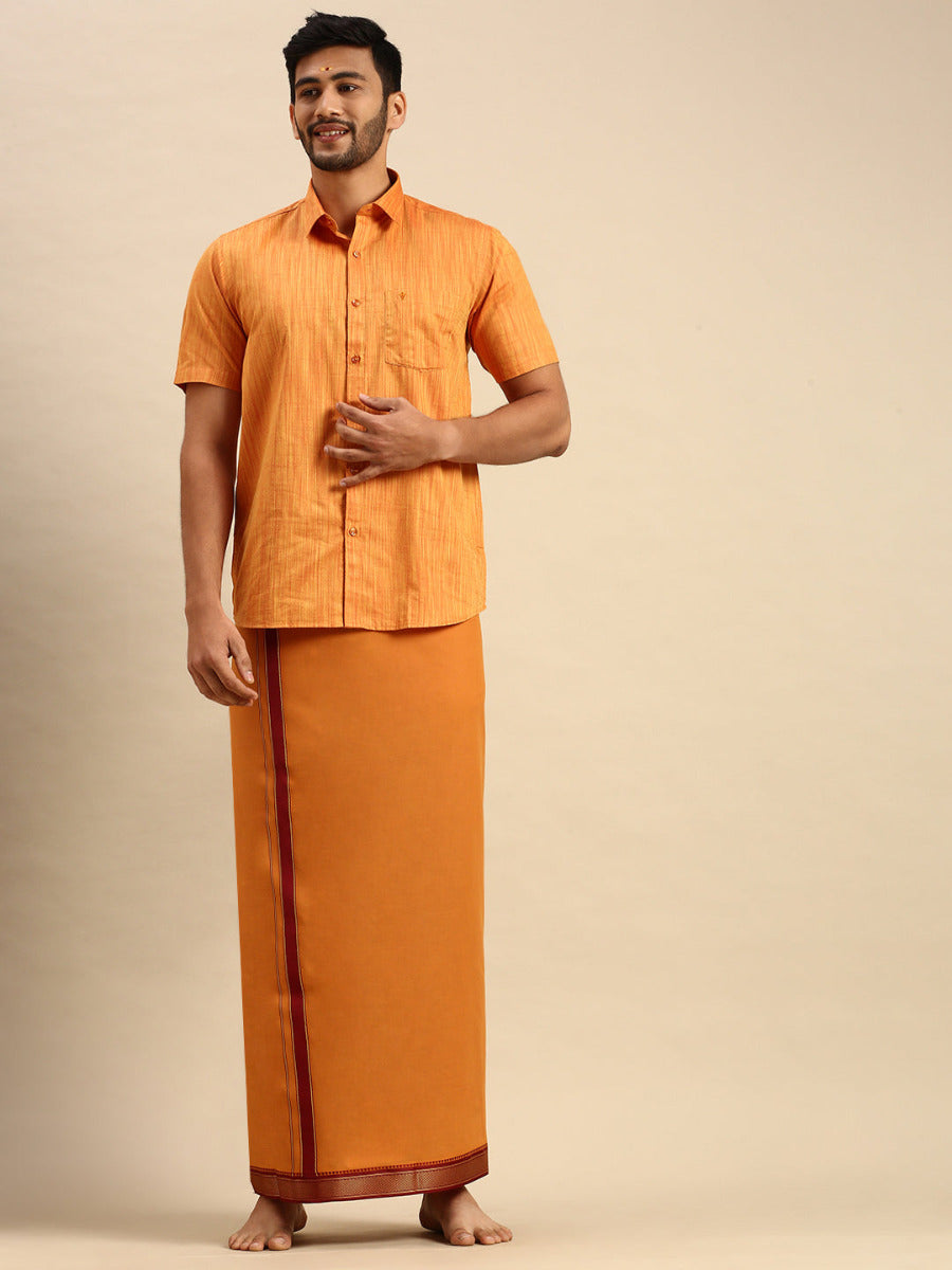 Mens Devotional Dhoti, Shirt & Towel Combo Kaavi