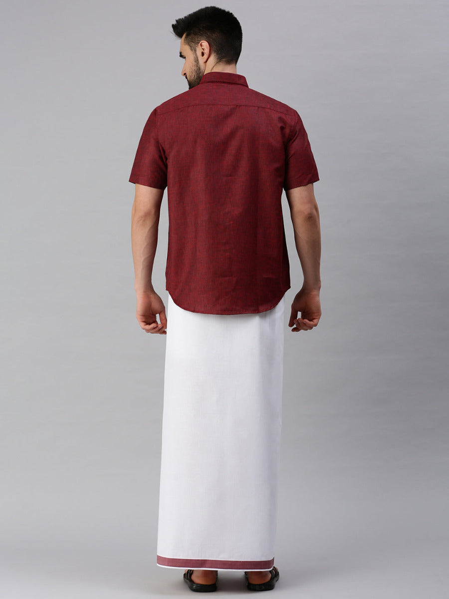 Mens Matching Border Dhoti & Half Sleeves Shirt Set Trendy CC8-Back view