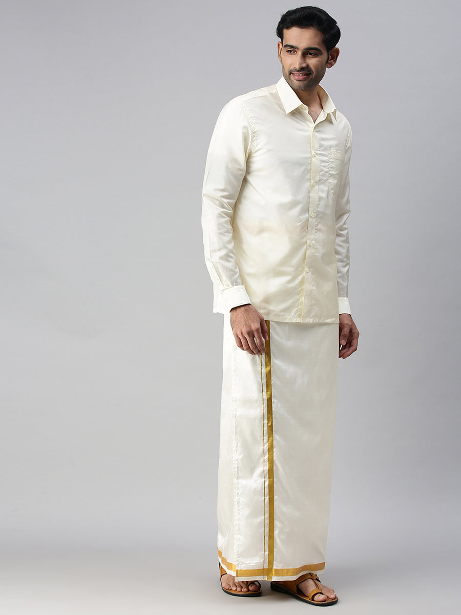Mens Readymade Pure Silk Cream Double Dhoti 40K-Side view