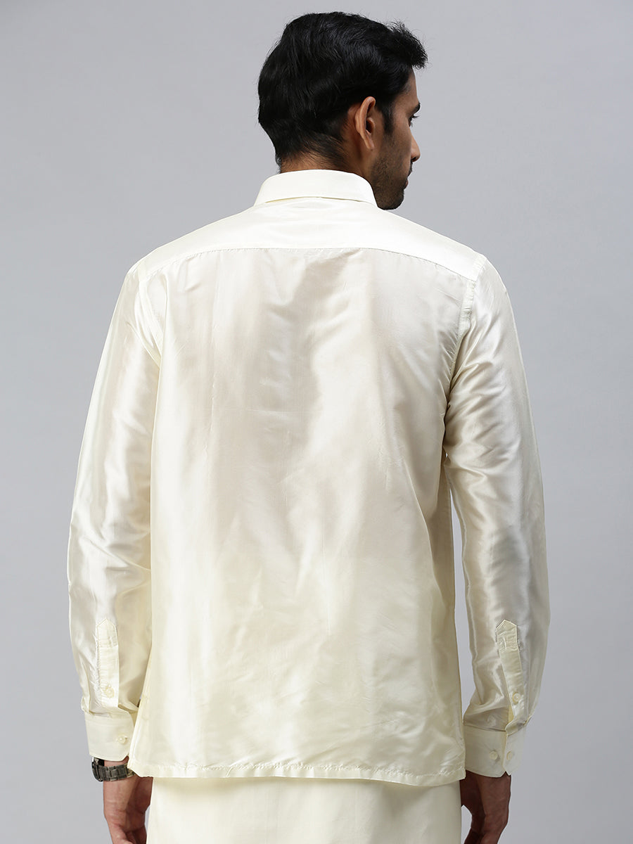 Mens Silk Feel Cream Full Sleeves Shirt-Back view