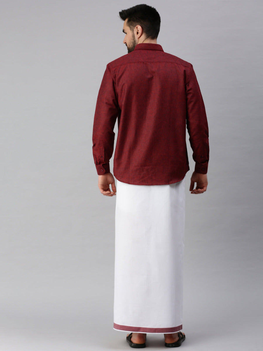Mens Matching Border Dhoti & Full Sleeves Shirt Set Trendy CC8-Back view\
