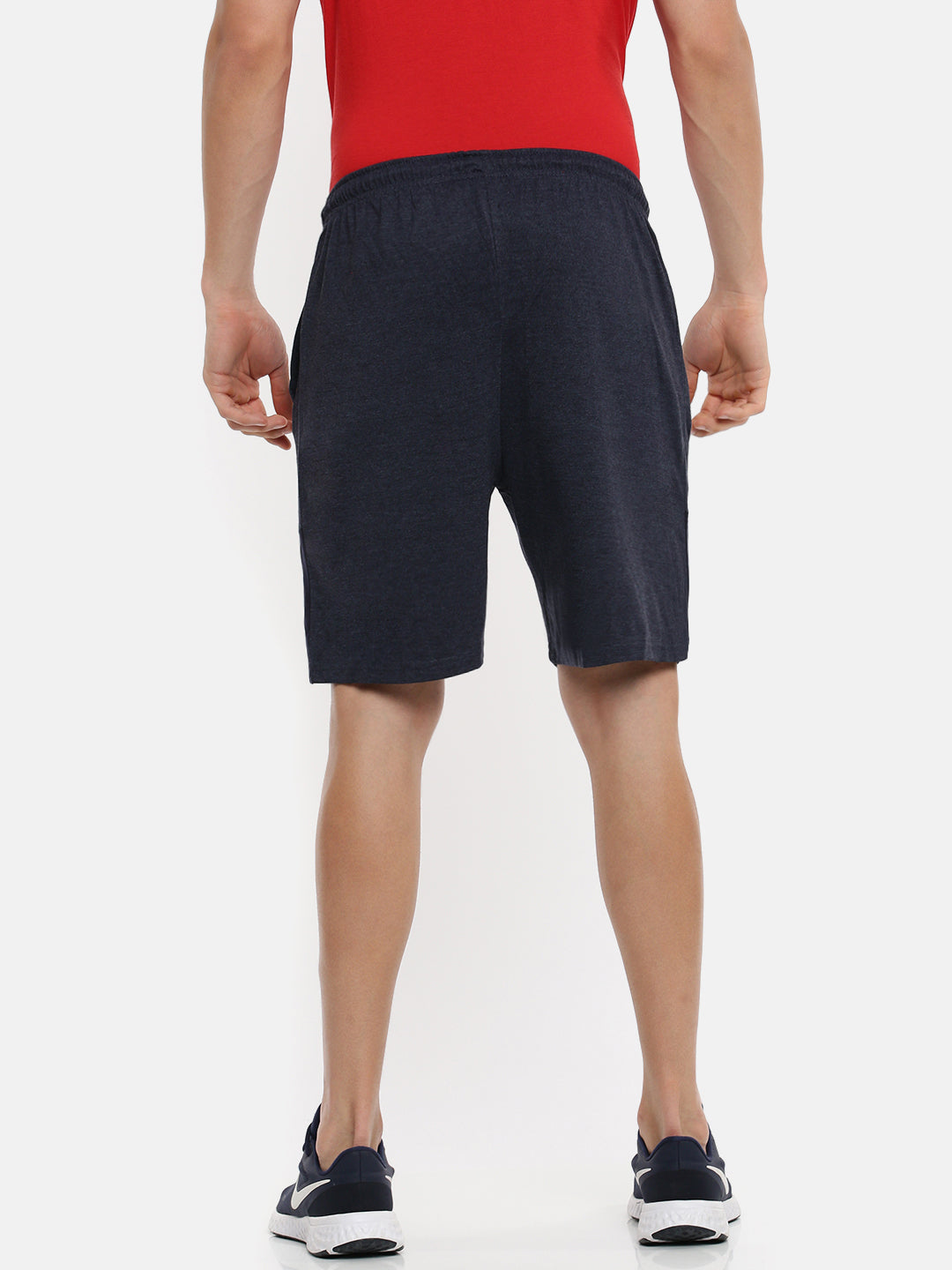 Super Combed Cotton Smart Fit One Side Zipper Shorts Blue Melange-Back view