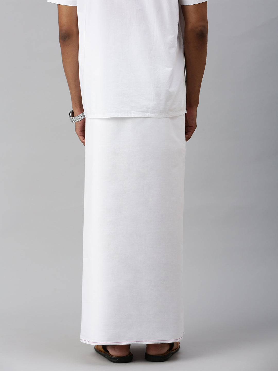 Mens Double Dhoti White with Small Border Glaxo Special Pink