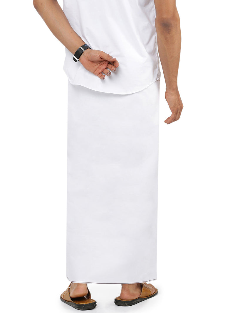 Mens Linen Cotton Single Dhoti White with Small Border Lee Dhoti Maroon
