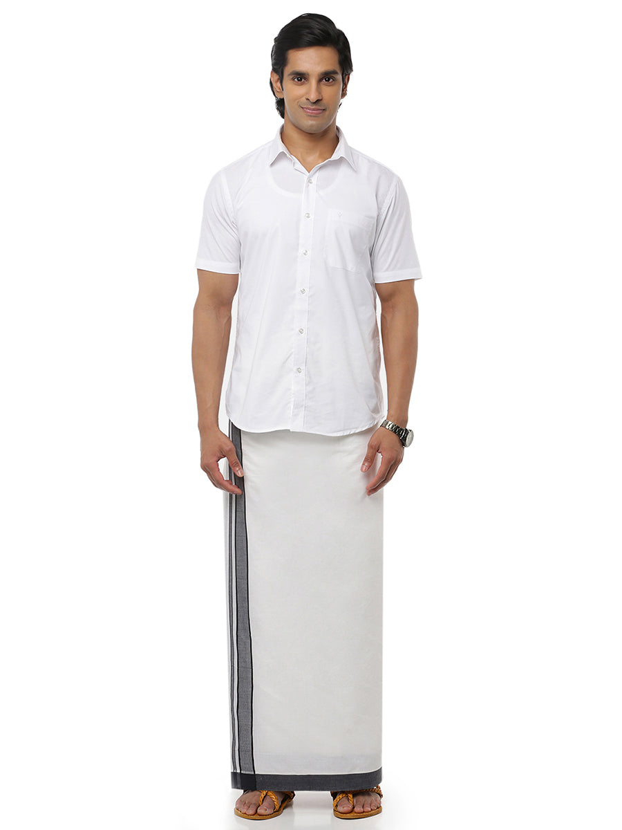 Mens Double Dhoti with Fancy Border Panchami Plain Black-Full view