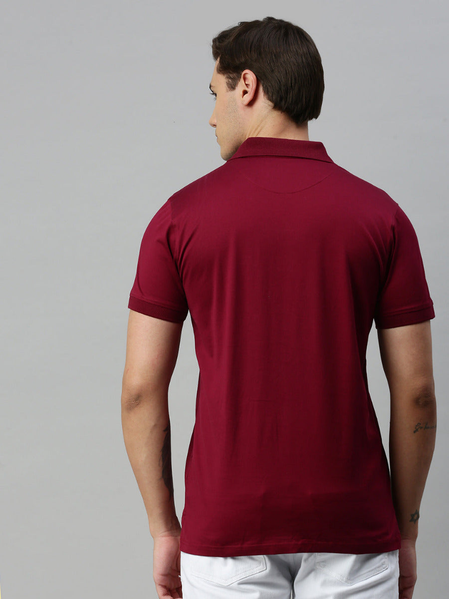 Mercerised Polo Flat Collar T-Shirt Maroon with Chest Pocket MP5-Back view
