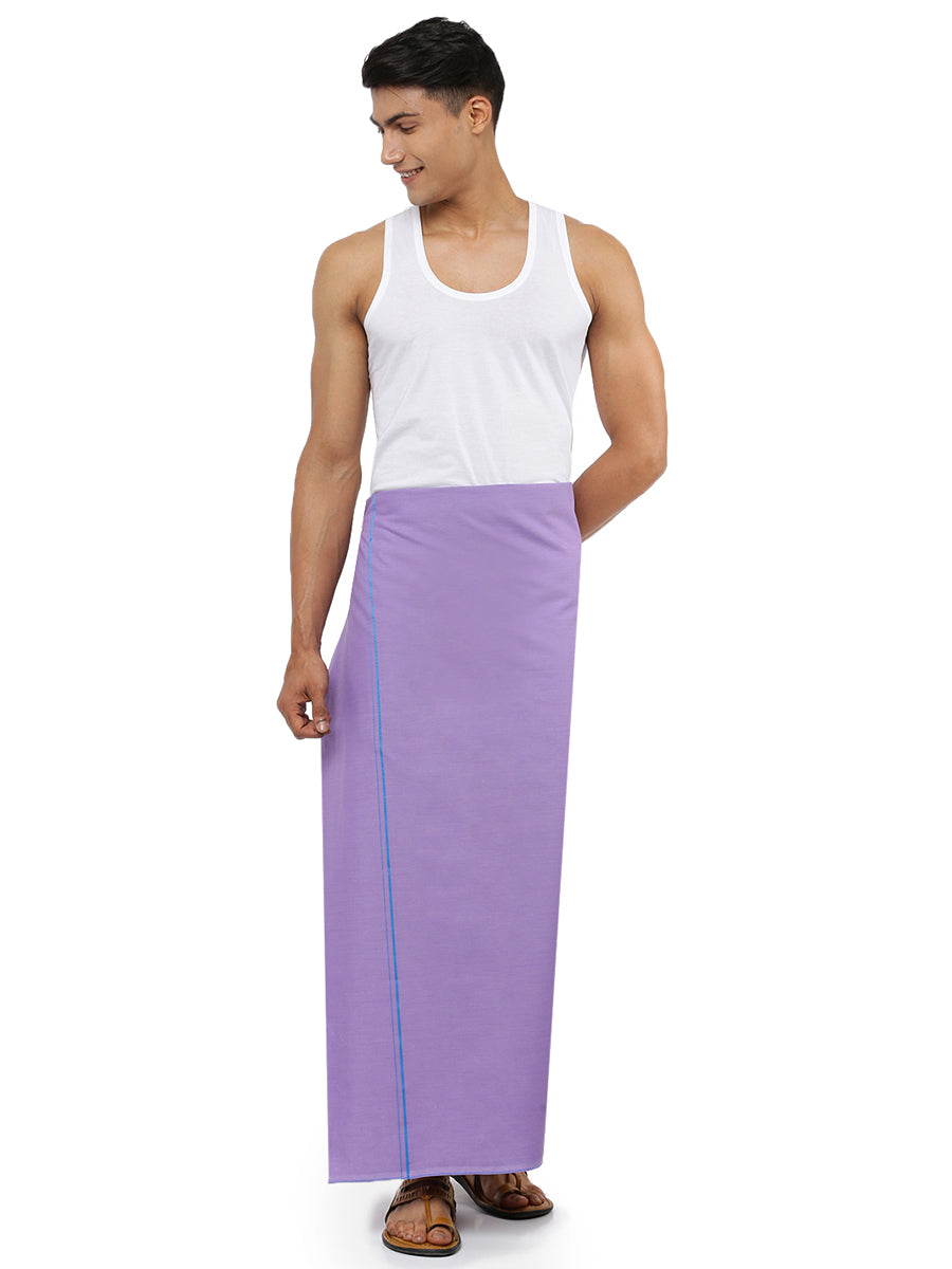 Mens Color Dhoti with Small Border Astra Lavender-Front view