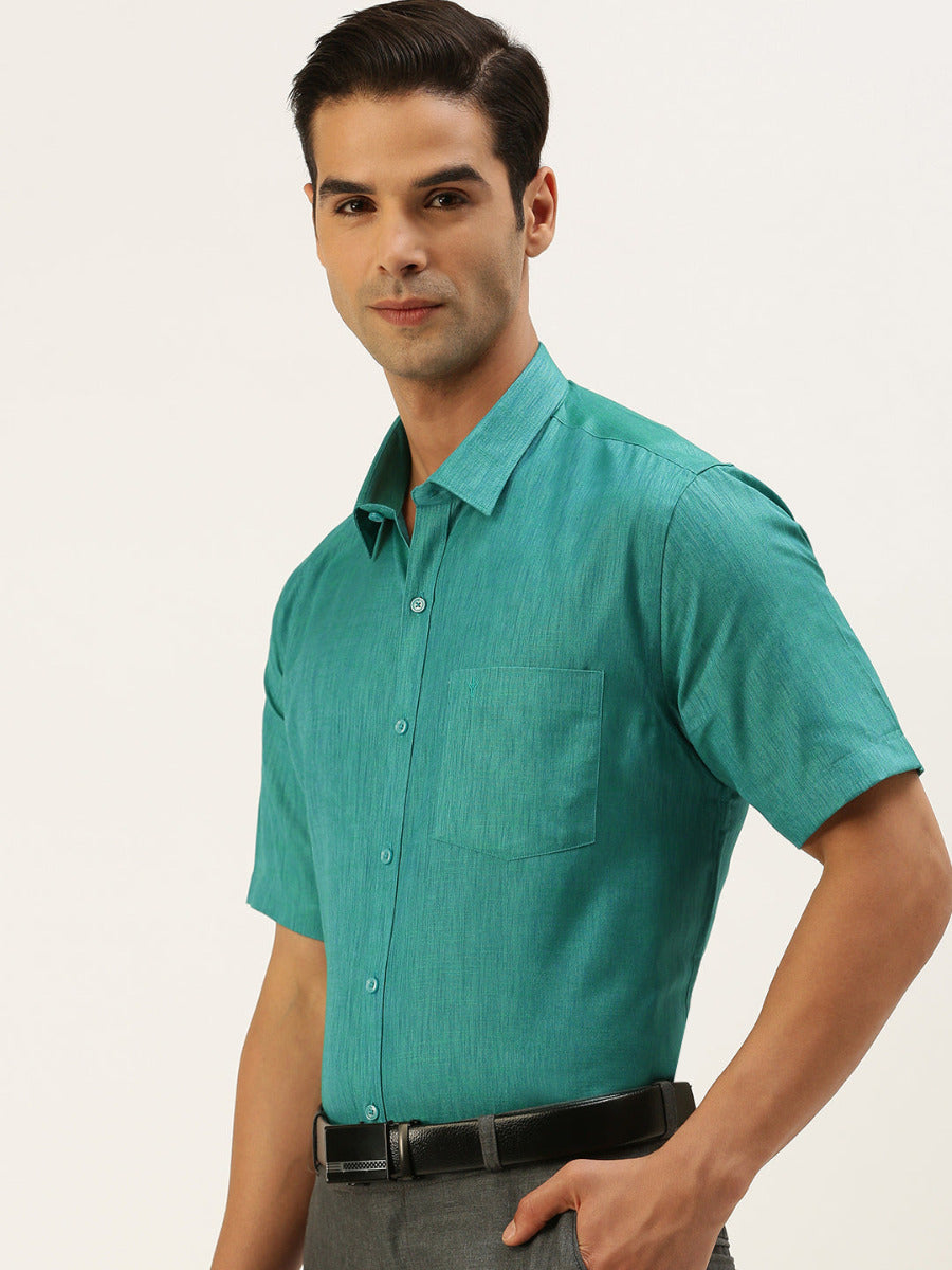 Mens Cotton Blended Formal Shirt Half Sleeves Green T12 CK13-Side view