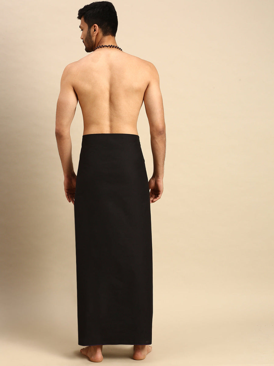 Mens Color Dhoti with Small Border Golden Black-Back view