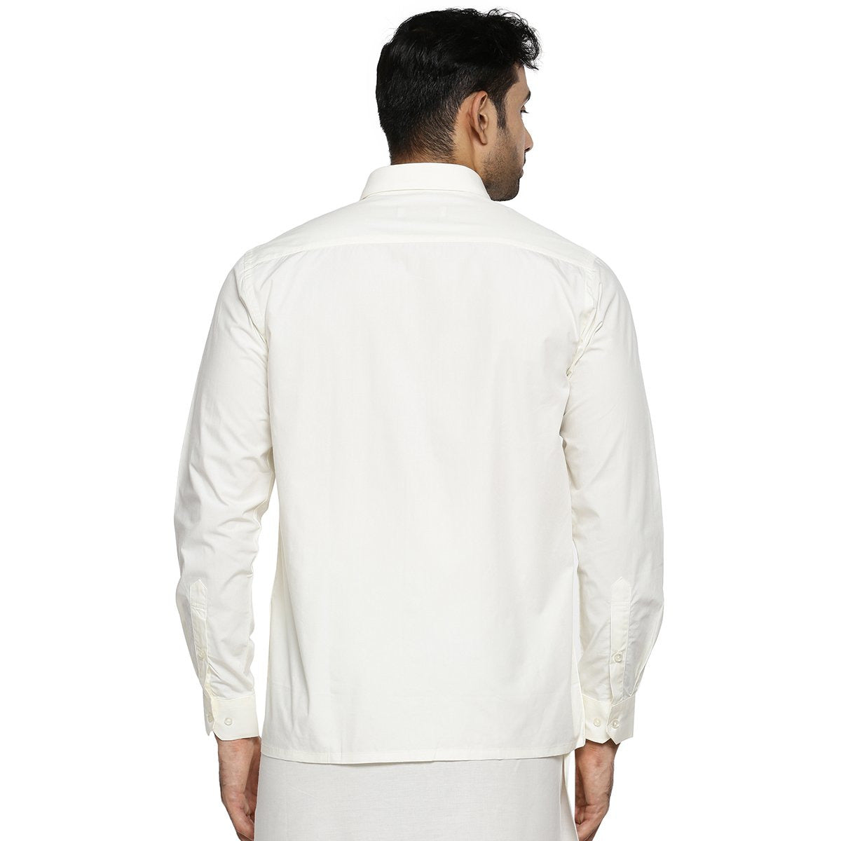 Mens Cotton Cream Shirt Full Sleeves Sammantham-Back view