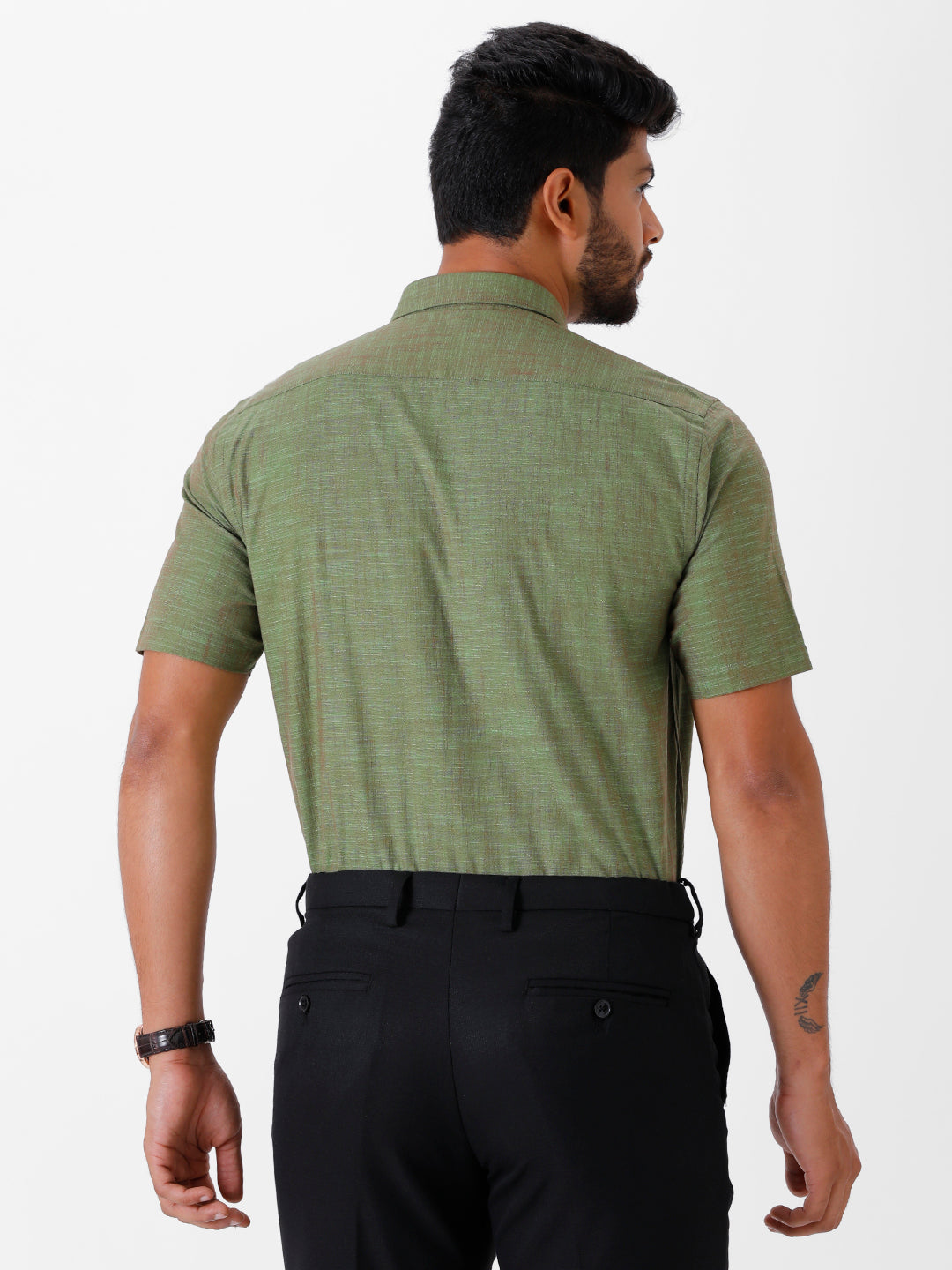 Mens Formal Shirt Half Sleeves Green CL2 GT19-Back view