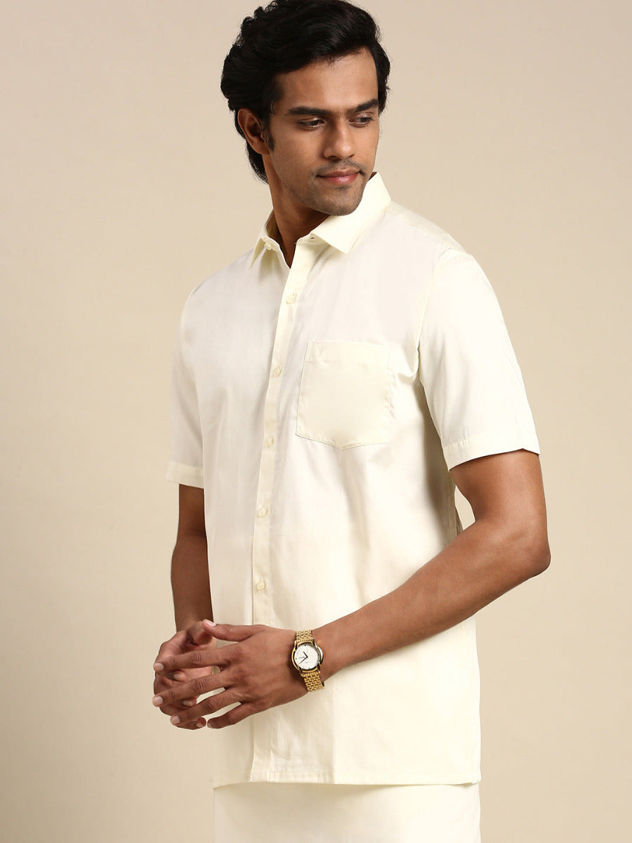 Mens Premium Cotton Cream Shirt Half Sleeves Royal Gold NI