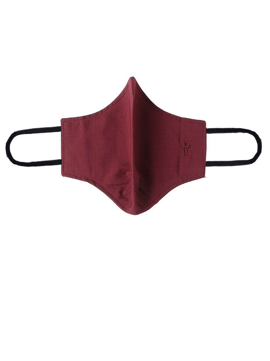 Woven Colour Face Mask - 3 Layer [ 6 Pcs Pack ]-Front view maroon