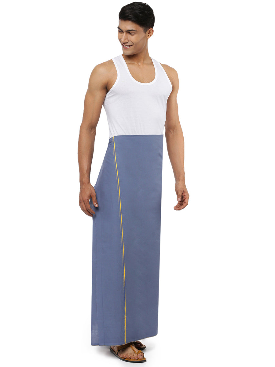 Mens Color Dhoti with Small Border Golden Color S No4-Side view