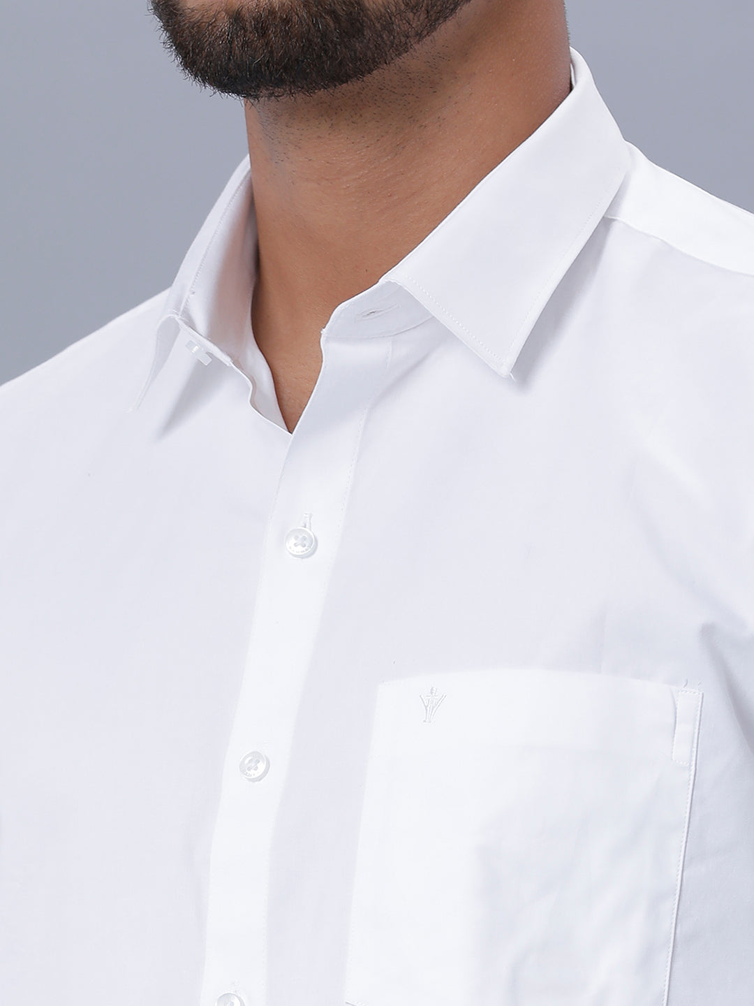Mens Wrinkle Free White Full Sleeves Shirt with 1/2'' Gold Jari Single Dhoti Combo-Zoom view