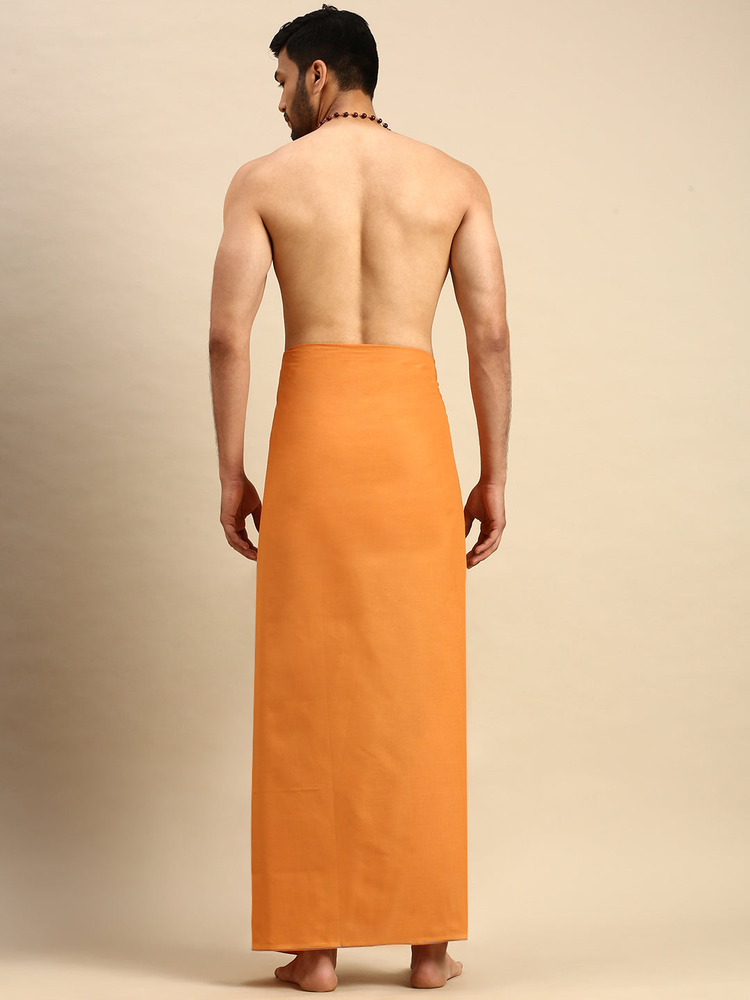 Mens Color Dhoti with Small Border Golden Kavi-Back vew