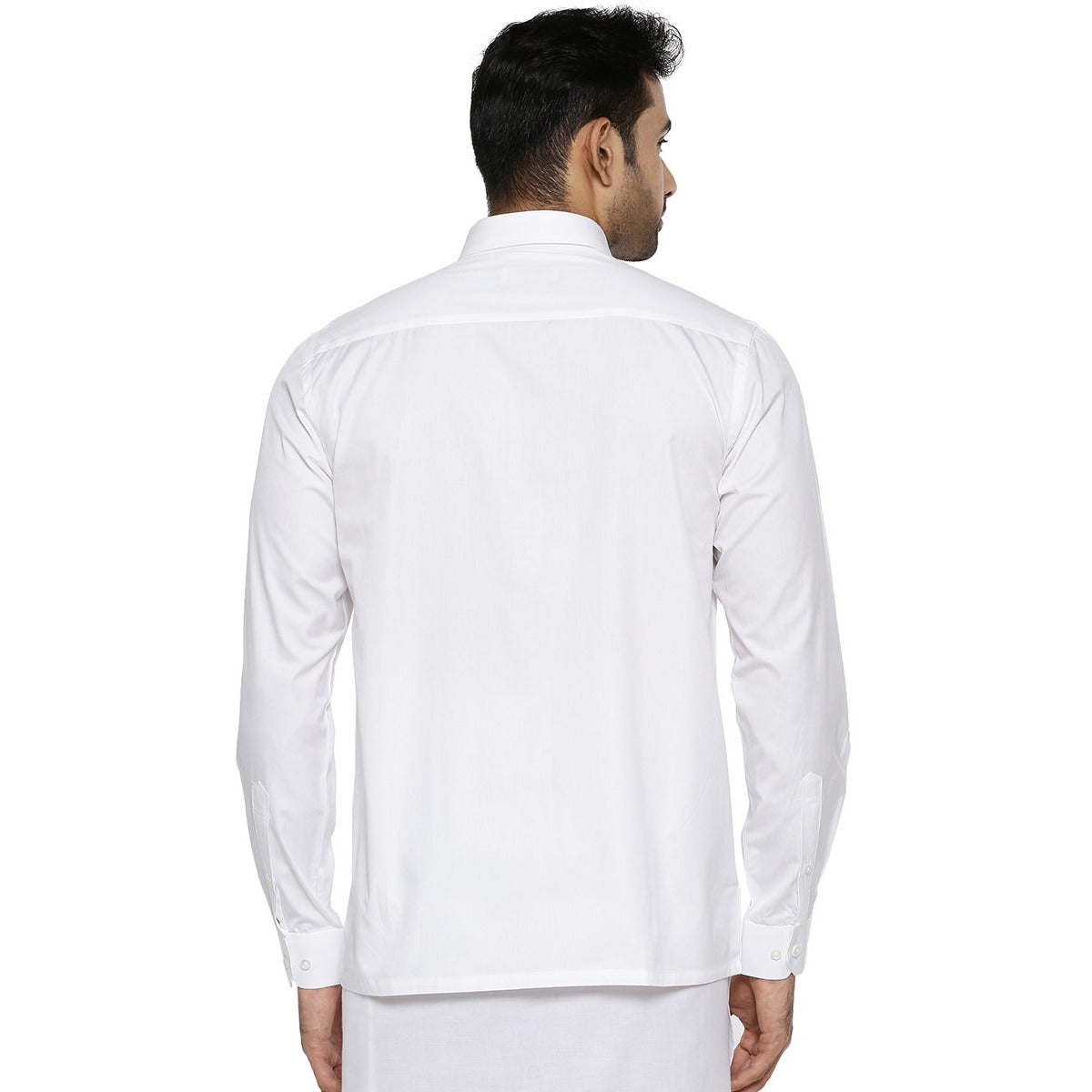 Mens Cotton White Shirt Full Sleeves Royal Cotton-Back view