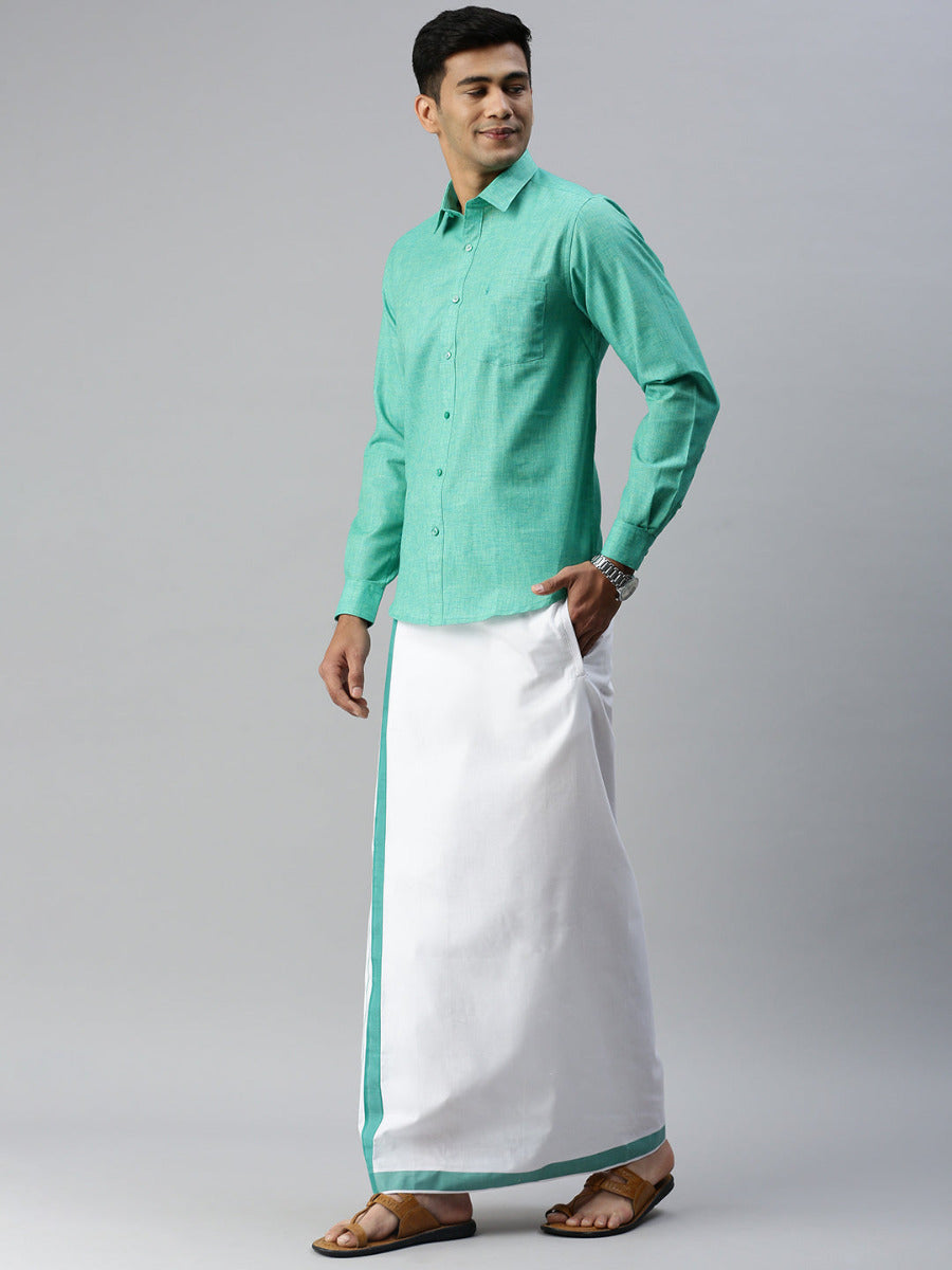 Mens Matching Border Adjustable Dhoti & Full Sleeves Shirt Set Green CC7-Side view